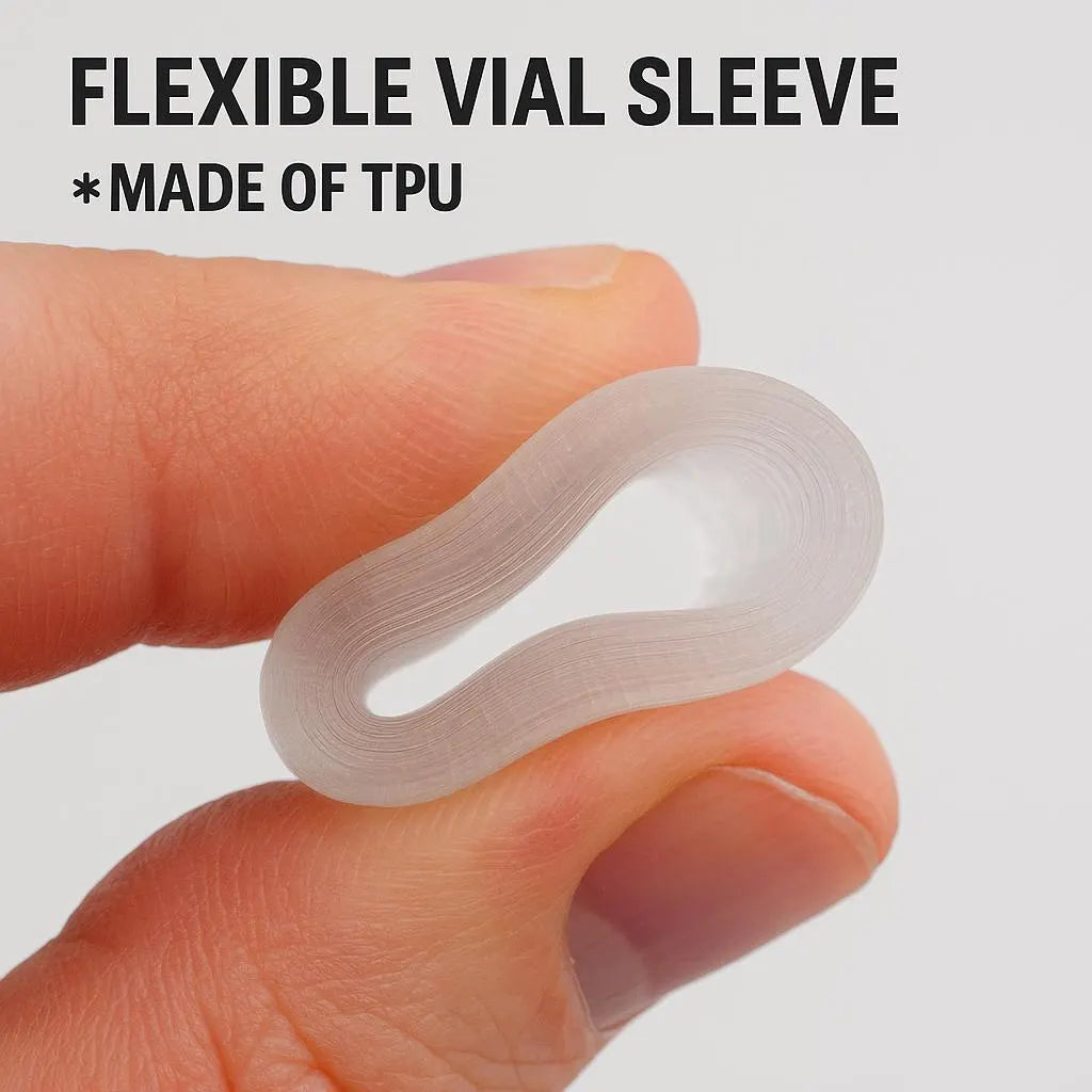 TPU armor sleeves, displayed against a blurred lab background.