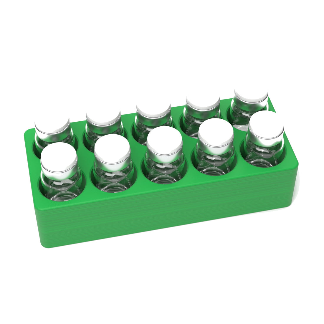 Staged: VialCase Fridge Tray 10 x 10 mL in Cyber Green - vials shown are not included