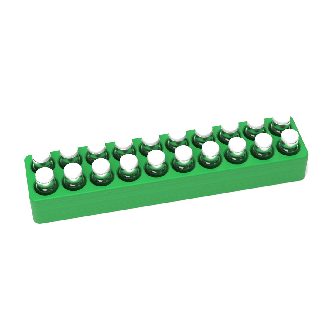Staged: VialCase Fridge Tray 20 x 3 mL in Cyber Green - vials shown are not included