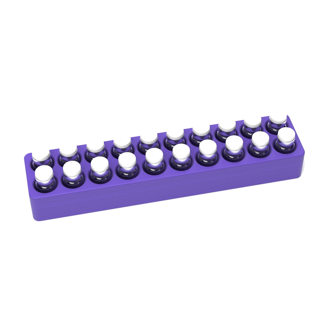 Staged: VialCase Fridge Tray 20 x 3 mL in Purple - vials shown are not included