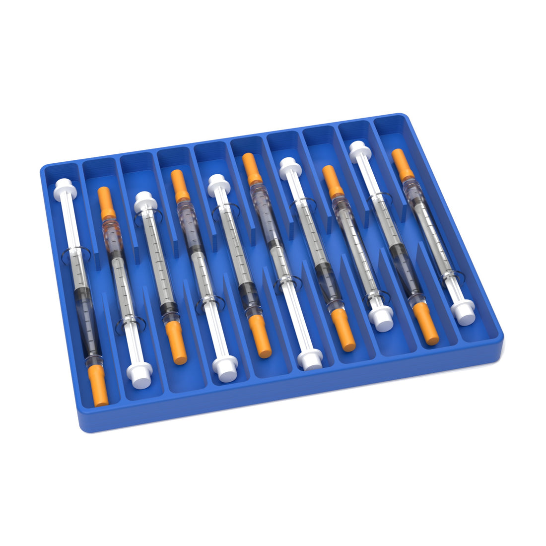 Staged: VialCase Fridge Tray Syringes in Cobalt Blue - syringes shown are not included