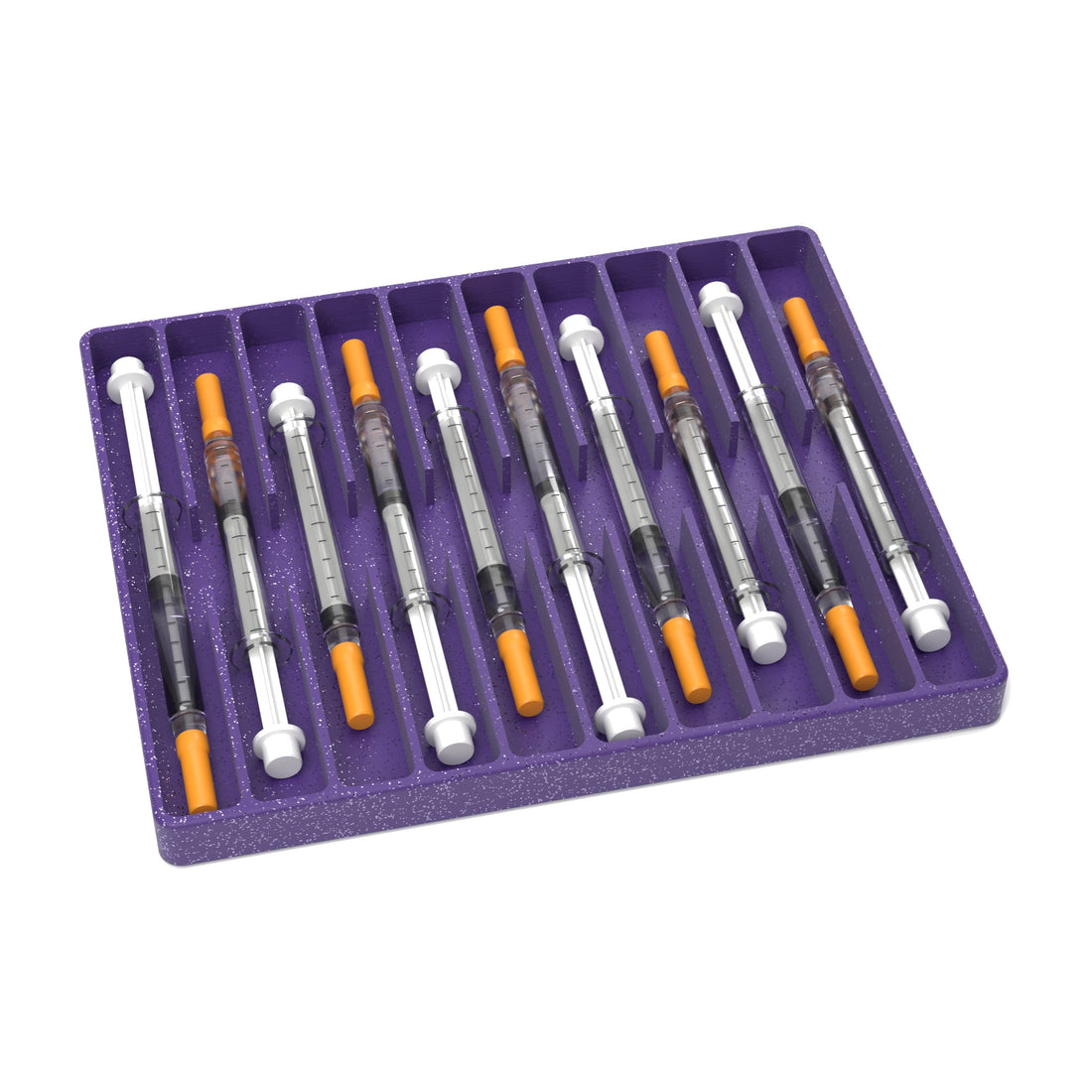 Staged: VialCase Fridge Tray Syringes in Galaxy Purple - syringes shown are not included