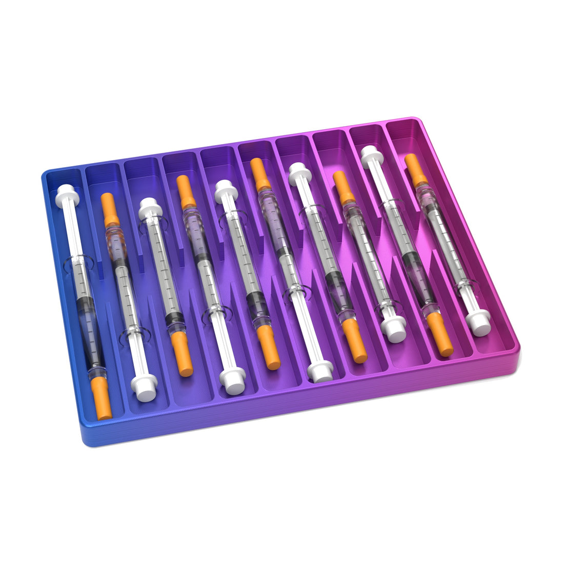 Staged: VialCase Fridge Tray Syringes in RGB Metallic - syringes shown are not included