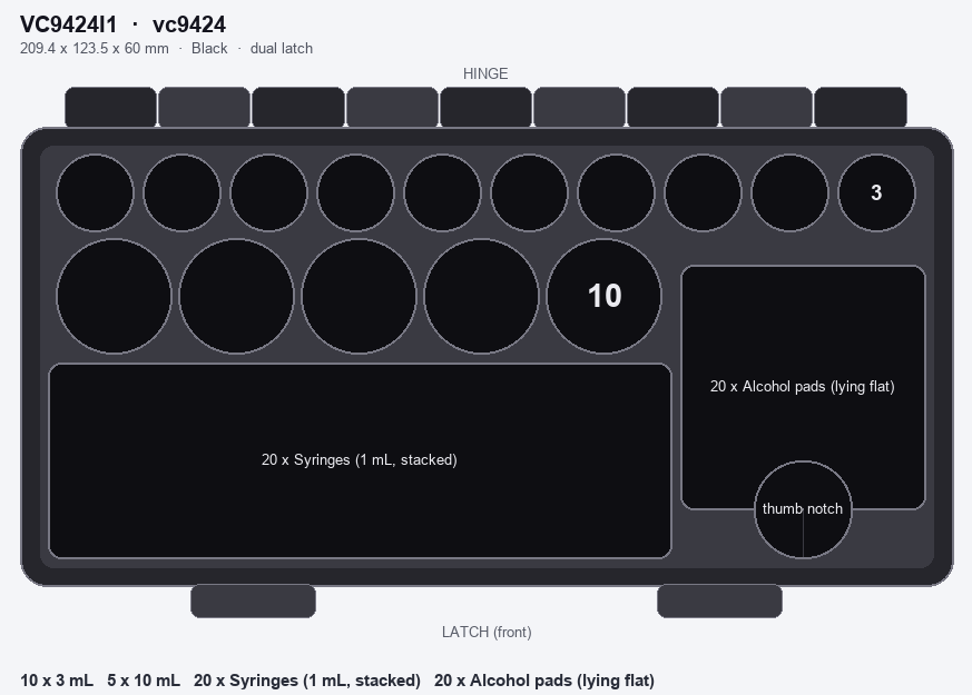 Blemished Custom Case - 10 x 3 mL + 5 x 10 mL + accessories, Black