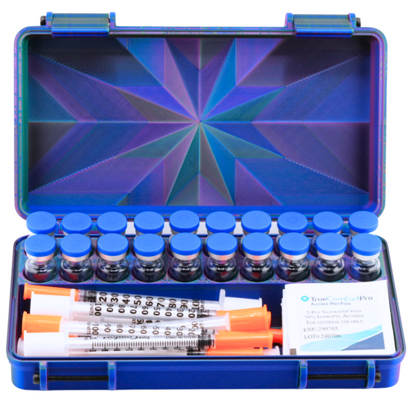 VialCase 20-Slot peptide prep case with microneedling derma rollers