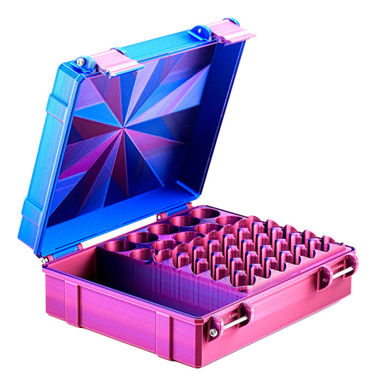 VialCase Vial Vault Pro Max storing longevity peptide stack near a walk-in infrared sauna