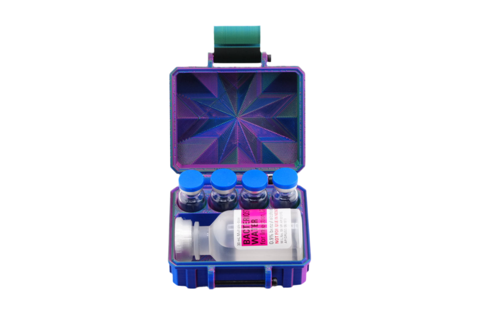 Mixed Vial Case | 4-Slot 3 ml Vial Case & 1 BAC Slot | Organizer for GLP-1, Peptides, Research