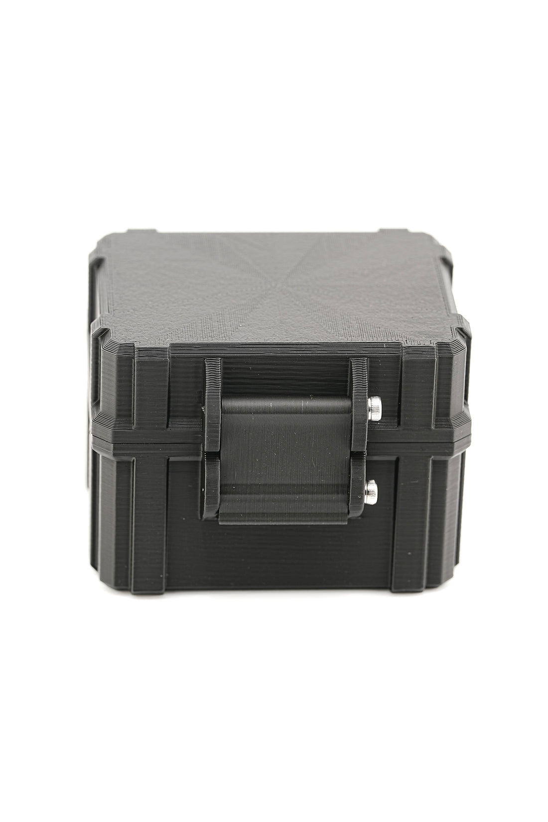 Black and gray storage case on a white background
