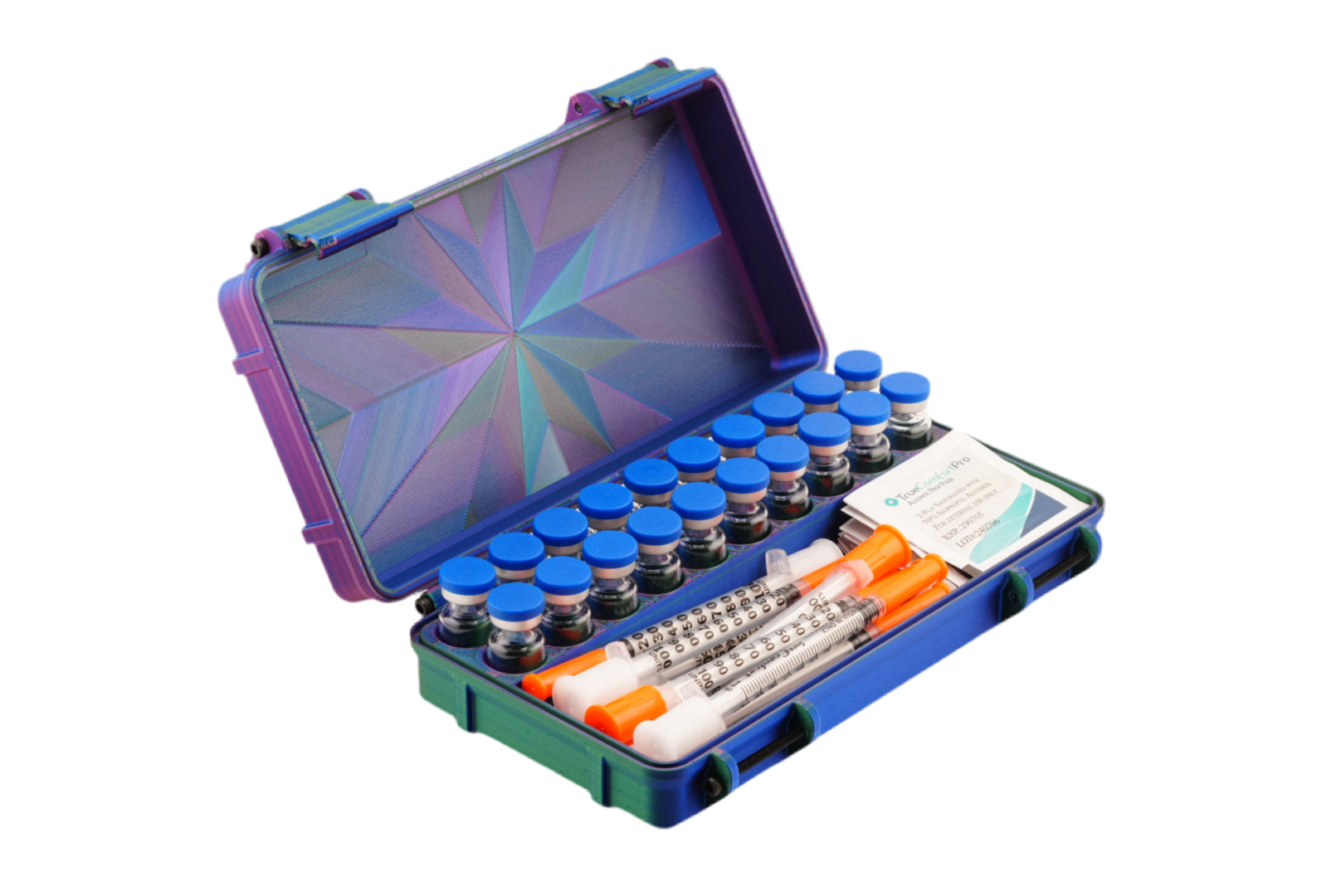 20-Slot 3 ml Vial Case with Syringe & Alcohol Pad Storage | Organizer for GLP-1, Peptides, Research