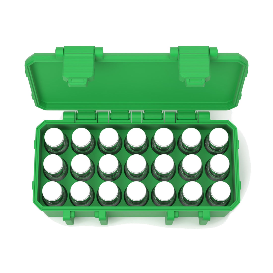 21 x 10 mL vial case - Cyber Green (vials shown, not included)