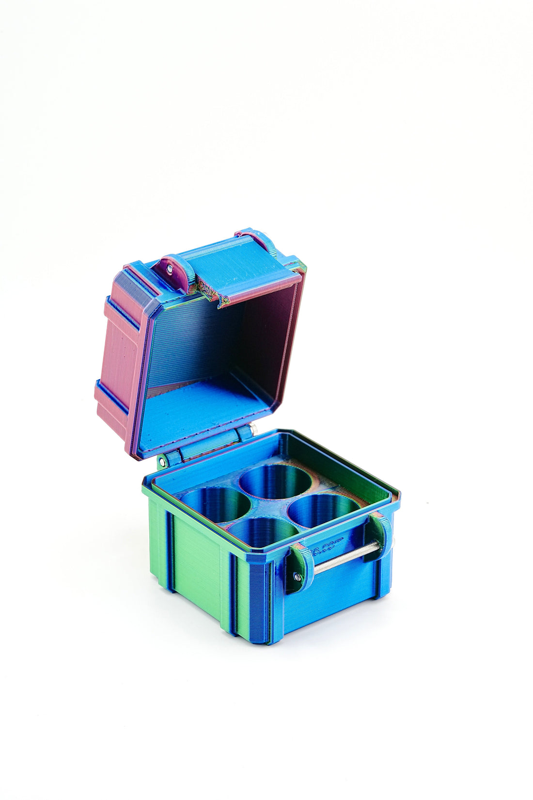 4-slot 10 ml vial organizer, in-use scene with vials loaded into slots
