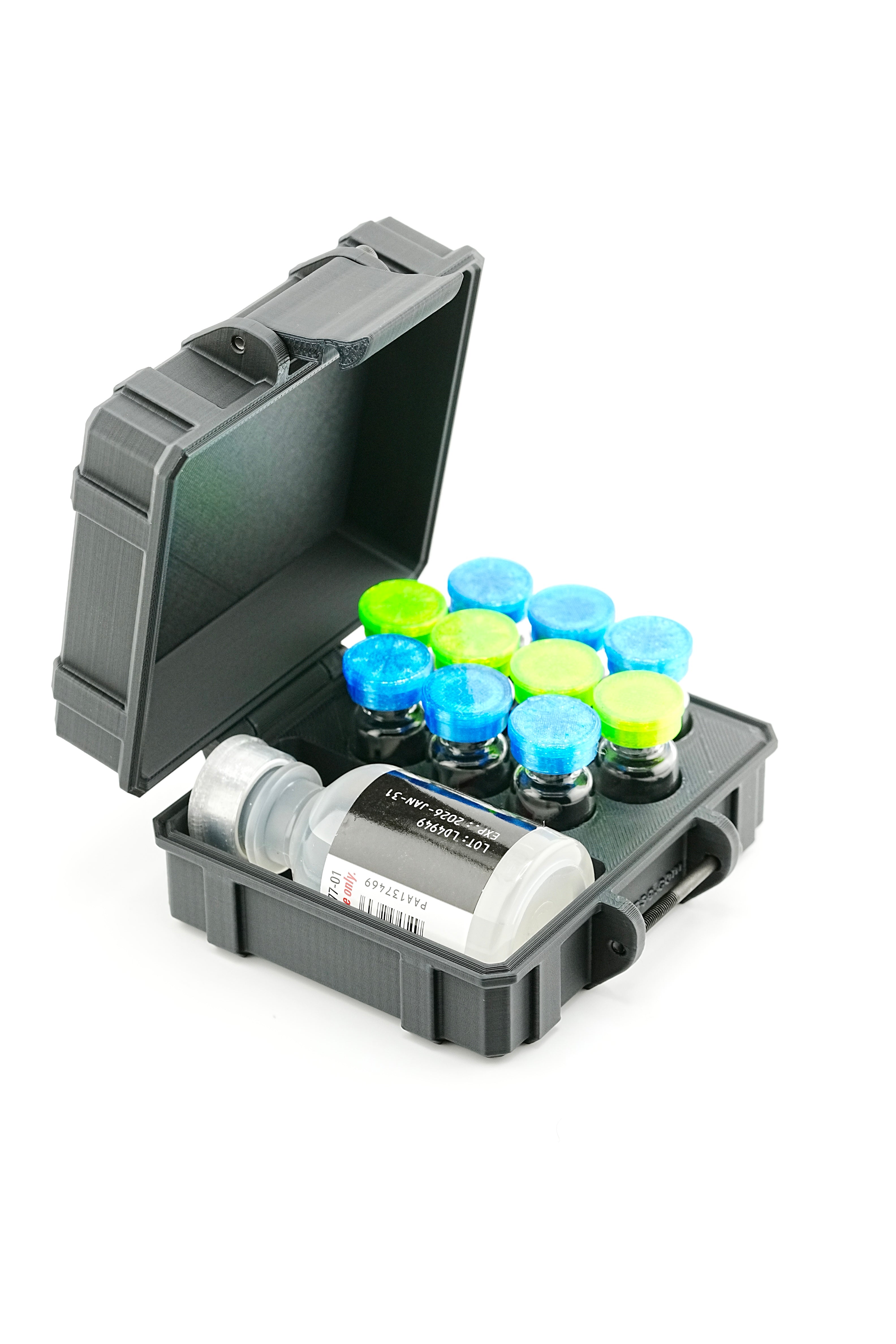 Mixed Vial Case | 10-Slot 3 ml Vial Case & 1 BAC Slot | Organizer for GLP-1, Peptides, Research