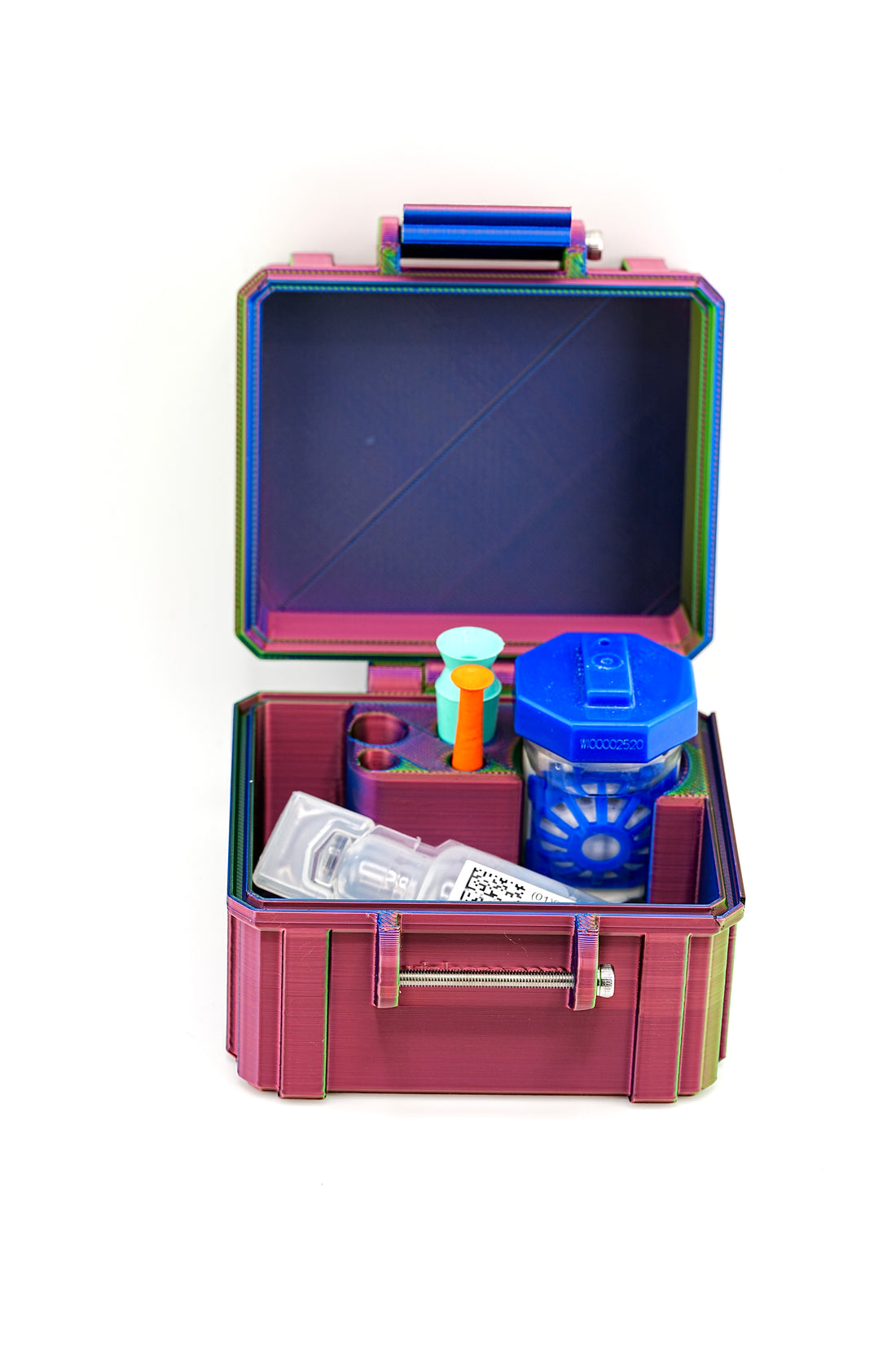 Scleral Lens Travel Case vial case, three-quarter angle showing case profile
