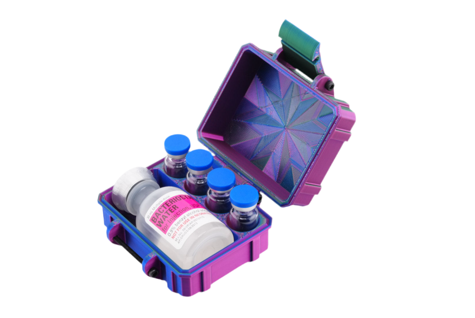 Mixed Vial Case | 4-Slot 3 ml Vial Case & 1 BAC Slot | Organizer for GLP-1, Peptides, Research