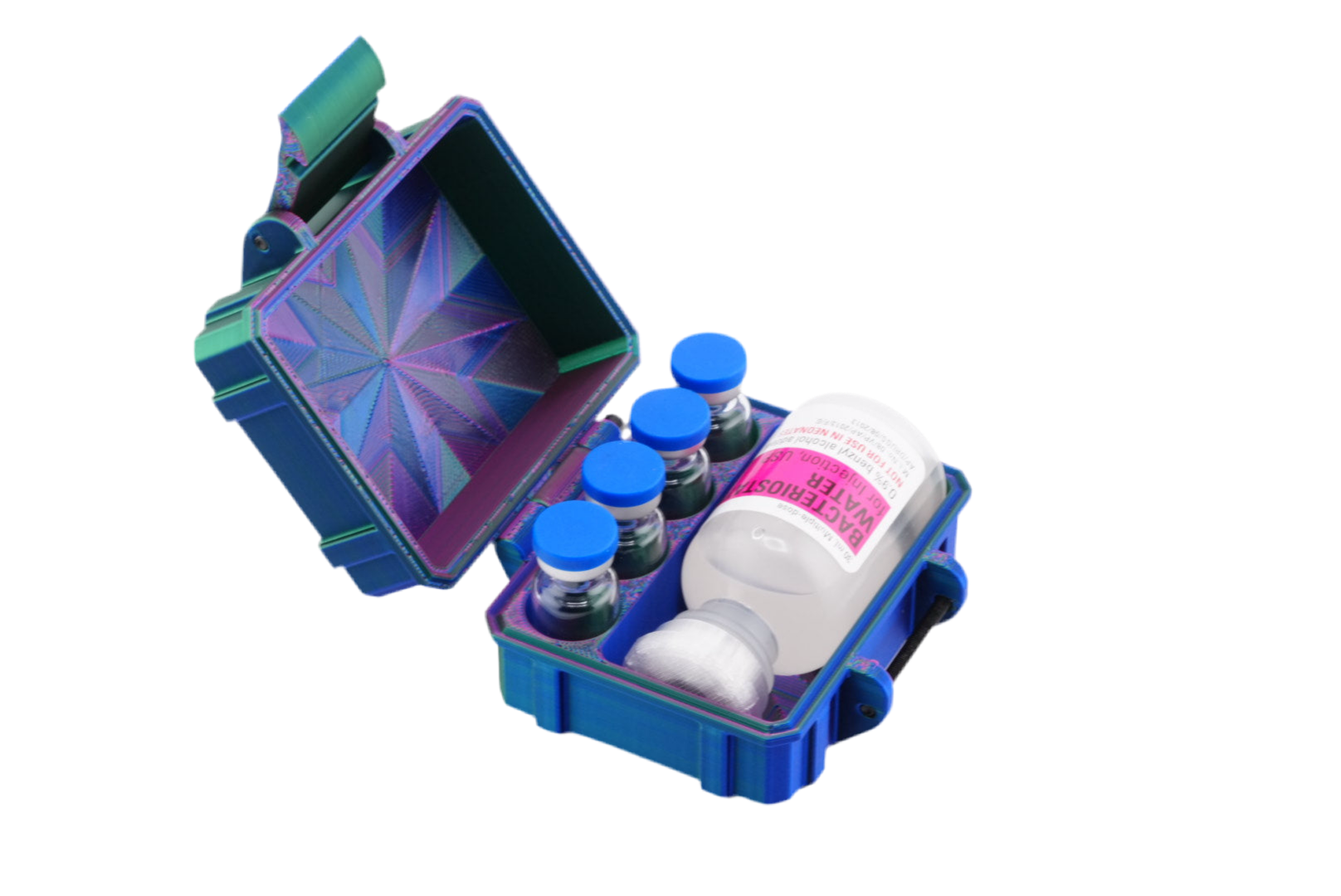 Mixed Vial Case | 4-Slot 3 ml Vial Case & 1 BAC Slot | Organizer for GLP-1, Peptides, Research