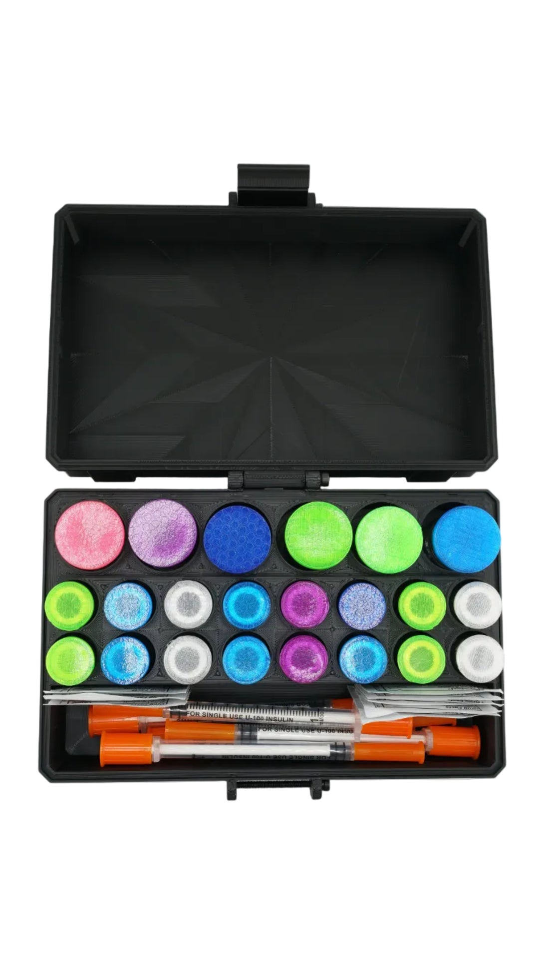 Pro Mini Vial Vault with storage compartment for prep pads and accessories