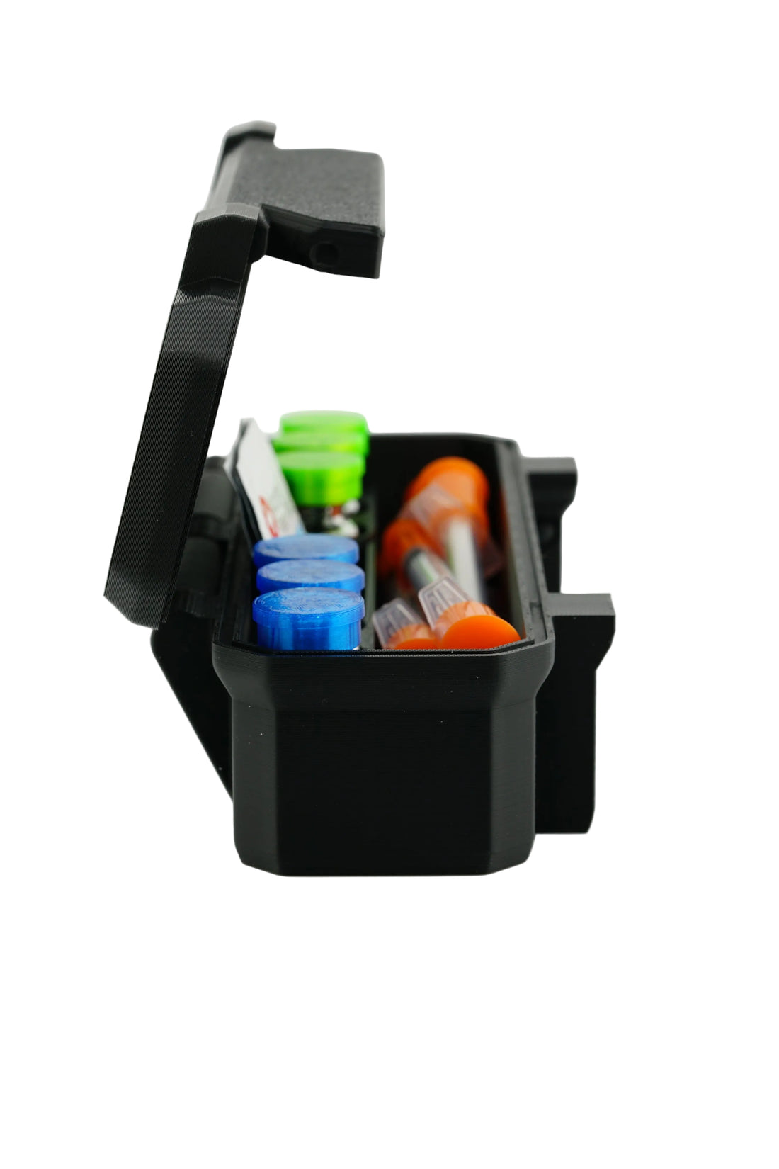 6-slot 3 mL vial case interior detail — precision slots and storage section