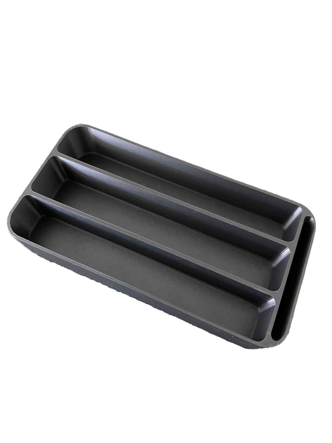 Gray 3-compartment vial insert tray for the YETI LoadOut GoBox, empty top view