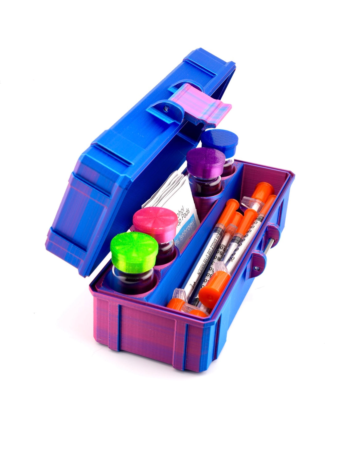 4-Slot 3 ml or 10 ml Vial Case with Extra Storage for Syringes, Alcohol pads, — exterior view
