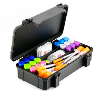 Rugged 18-Slot 3 mL Vial Case + BAC Slot + Syringe; Pad Storage shown closed from the front — exterior product view