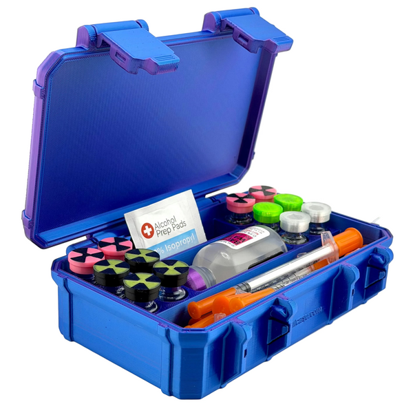 12-Slot 3 ml Vial Case with BAC & Syringe Storage | Organizer for GLP-1, Peptides, Research
