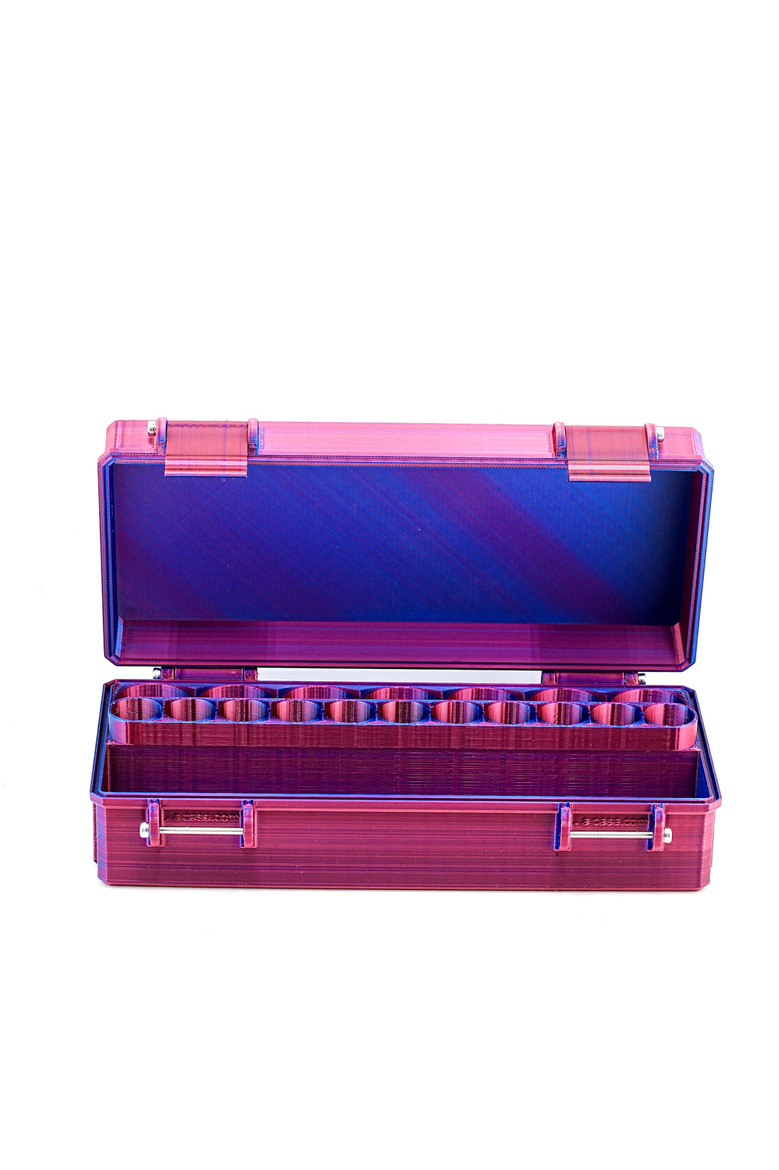 Open mixed vial case displaying organized interior compartments.