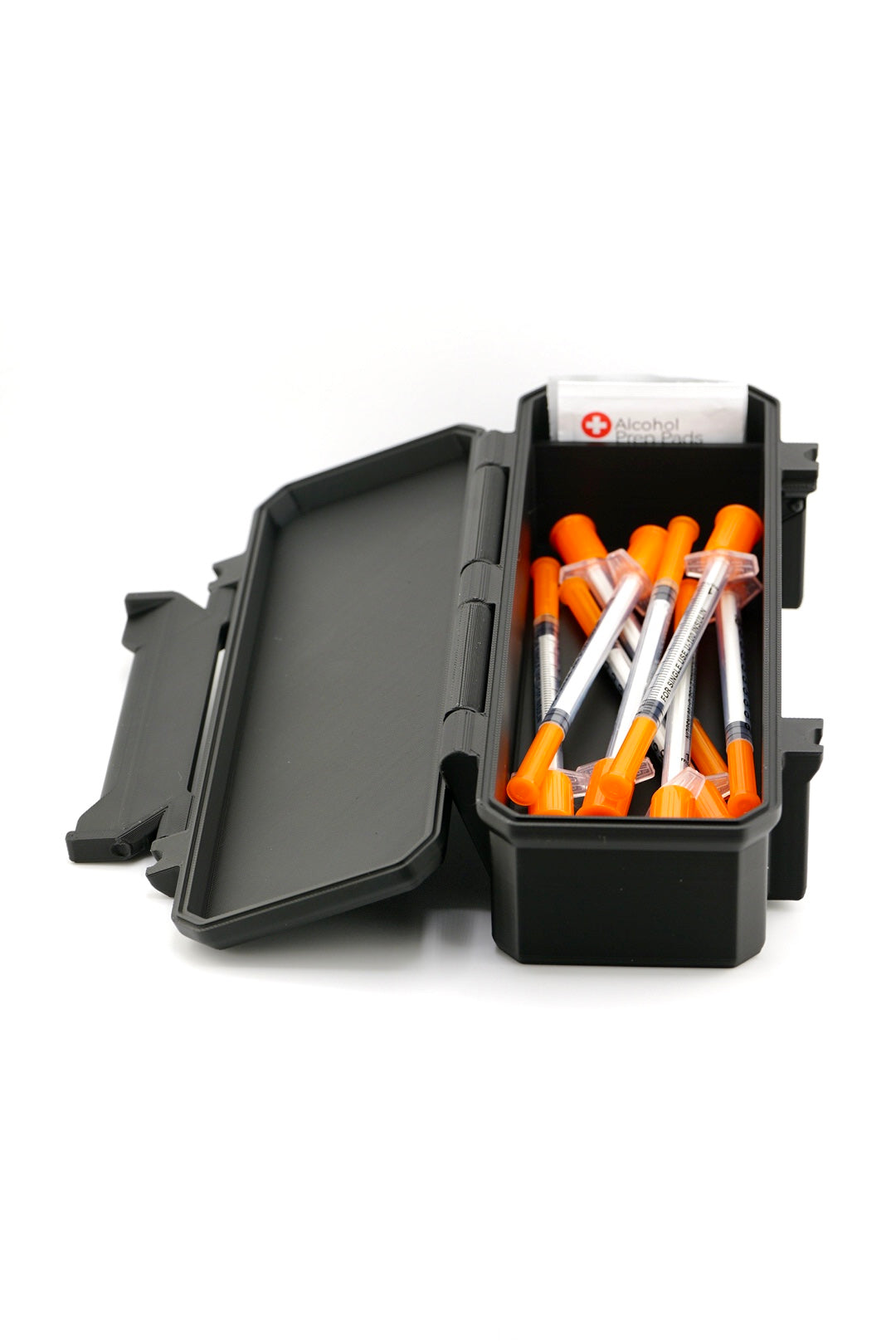 Compact rugged case for storing and transporting preloaded GLP-1 and peptide syringes