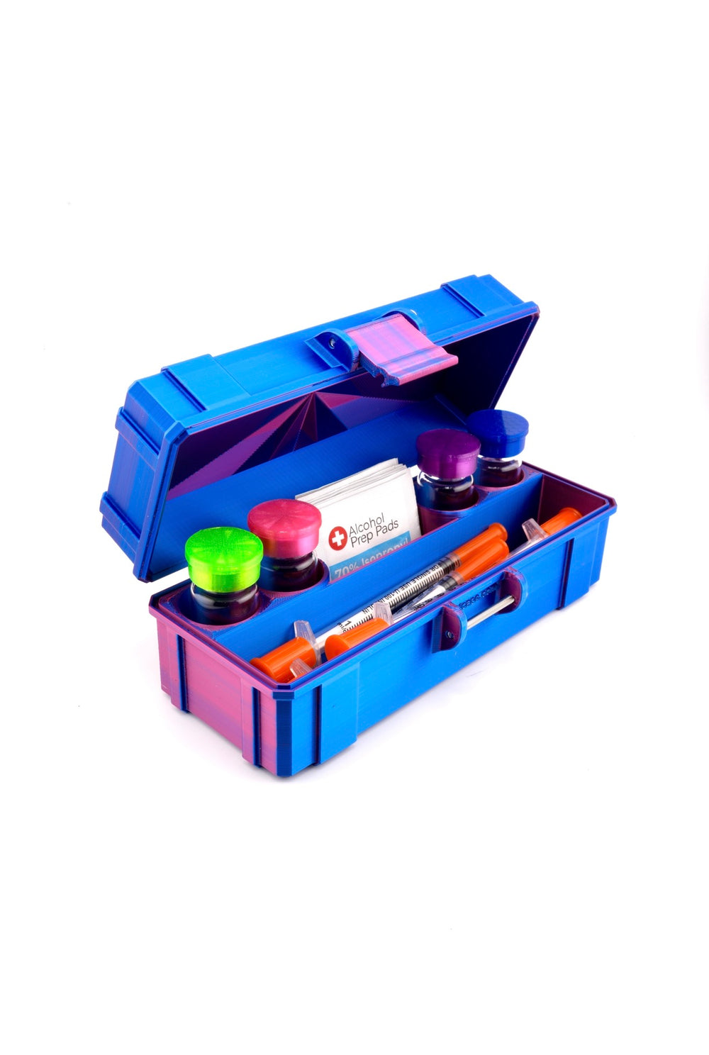 4-Slot 3 ml or 10 ml Vial Case with Extra Storage for Syringes, Alcohol pads,  | Organizer for GLP-1, Peptides, Research