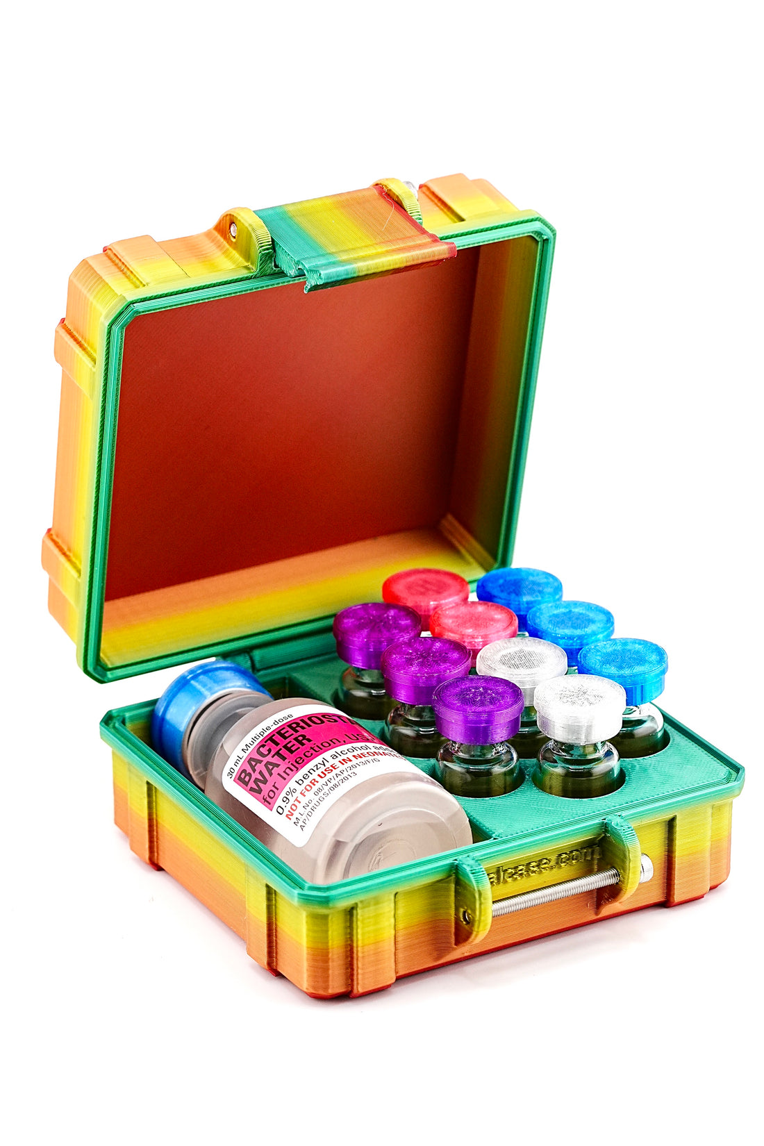 Random Rainbow 10-Slot 3 ml Mixed Vial Case with 1 BAC Slot — organizer for GLP-1, peptides, and research vials