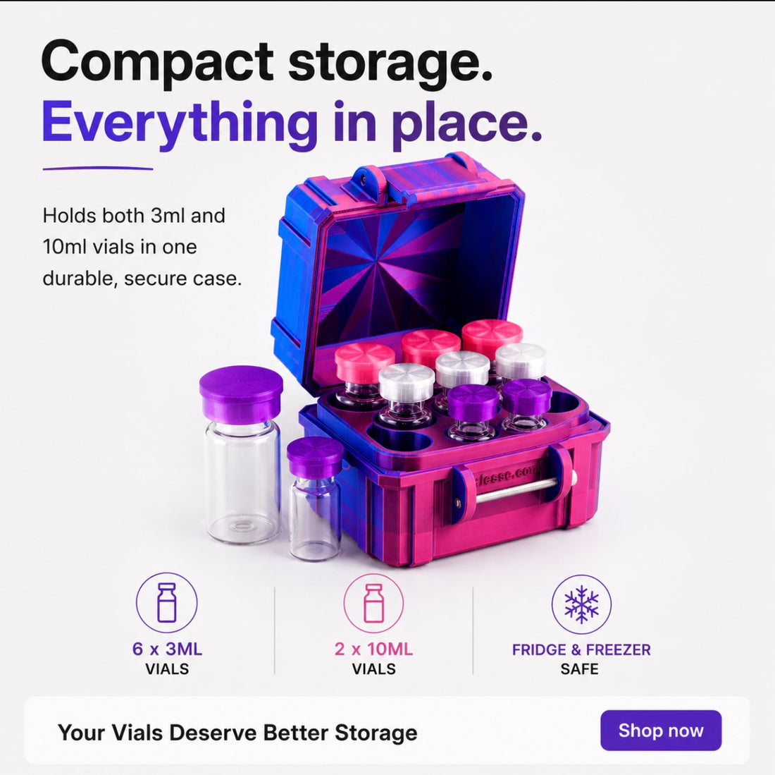 Mixed Vial Case shown closed from the front — exterior product view