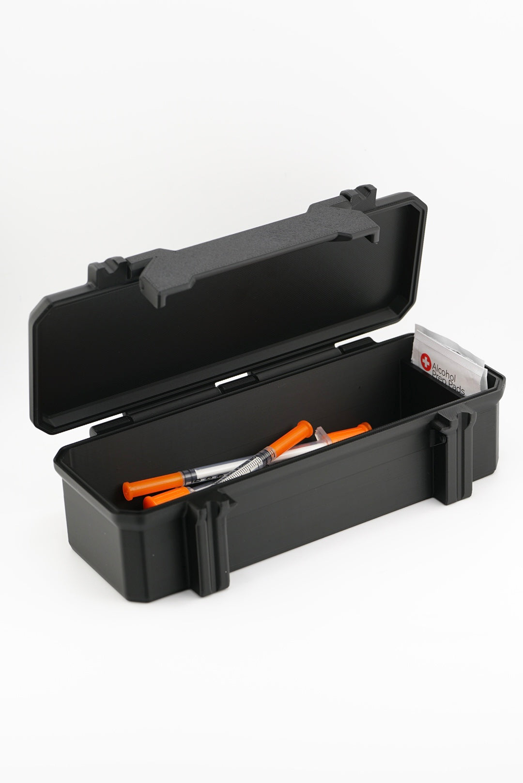 Hard-shell preloaded syringe box — protective travel storage for peptide injection syringes