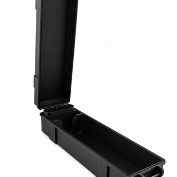 Compact vial peptide case hard-shell storage case holding three organized 3mL vials with separate compartment space for pads and supplies.