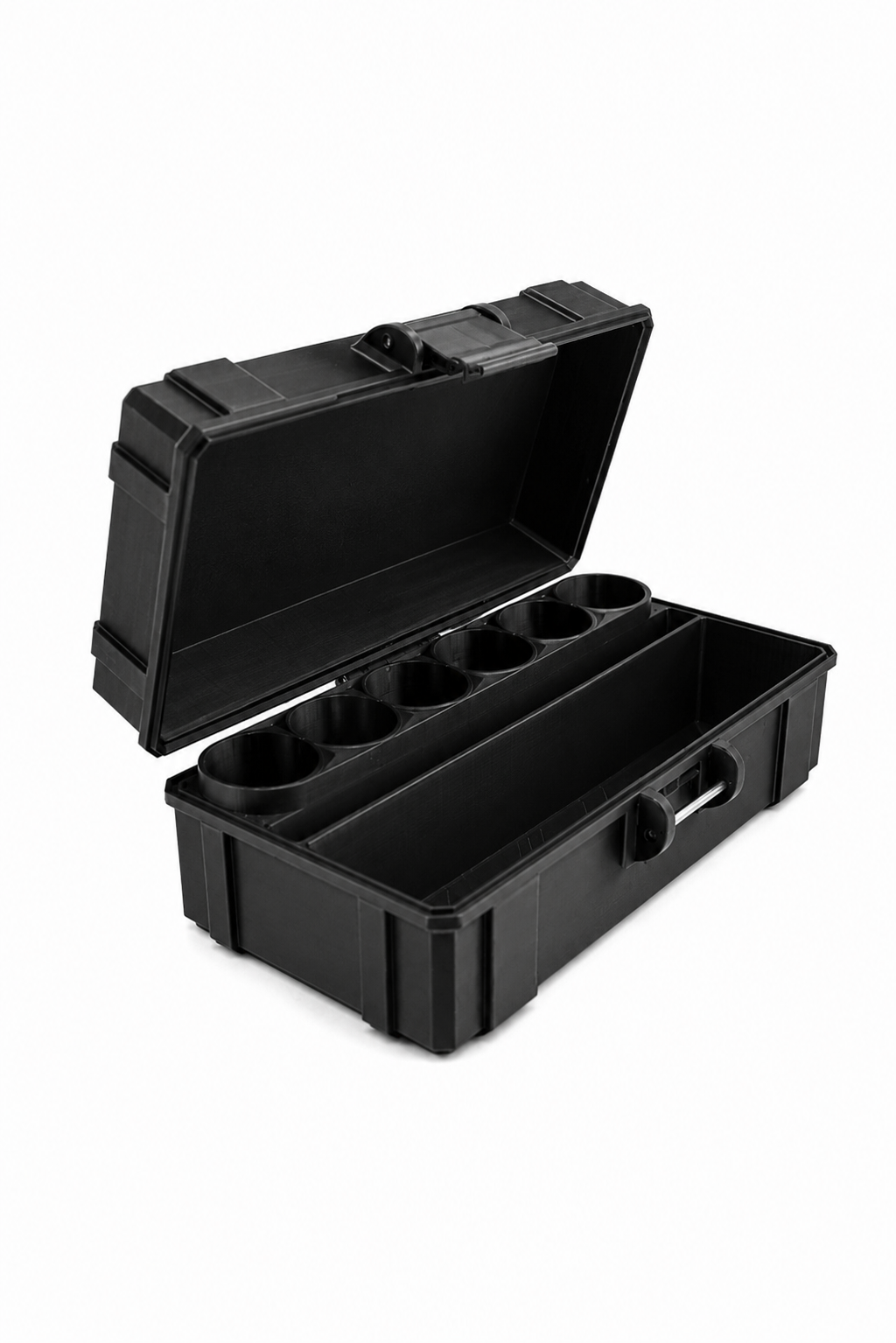 Black 6-Slot 10 ml Vial Case with Syringe & Prep Pad Storage — interior layout detail