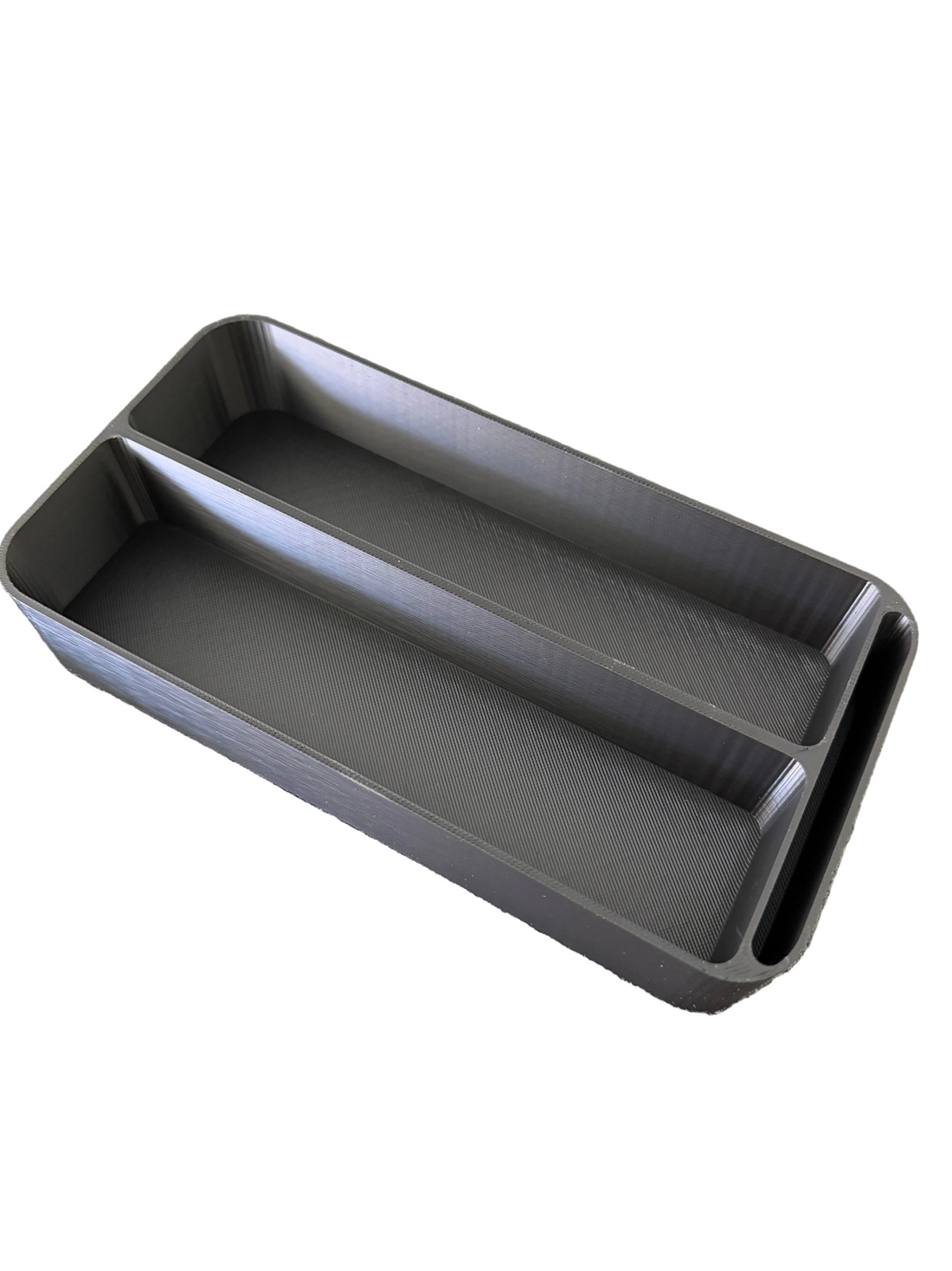 Gray 2-compartment vial insert tray for the YETI LoadOut GoBox, empty top view