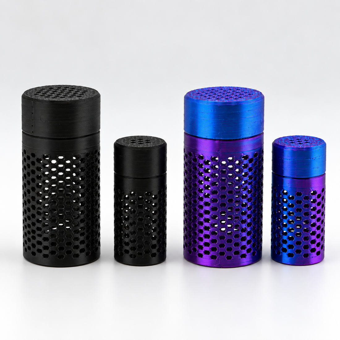 Desiccant holders in Black and RGB Metallic, 10 mL and 3 mL sizes