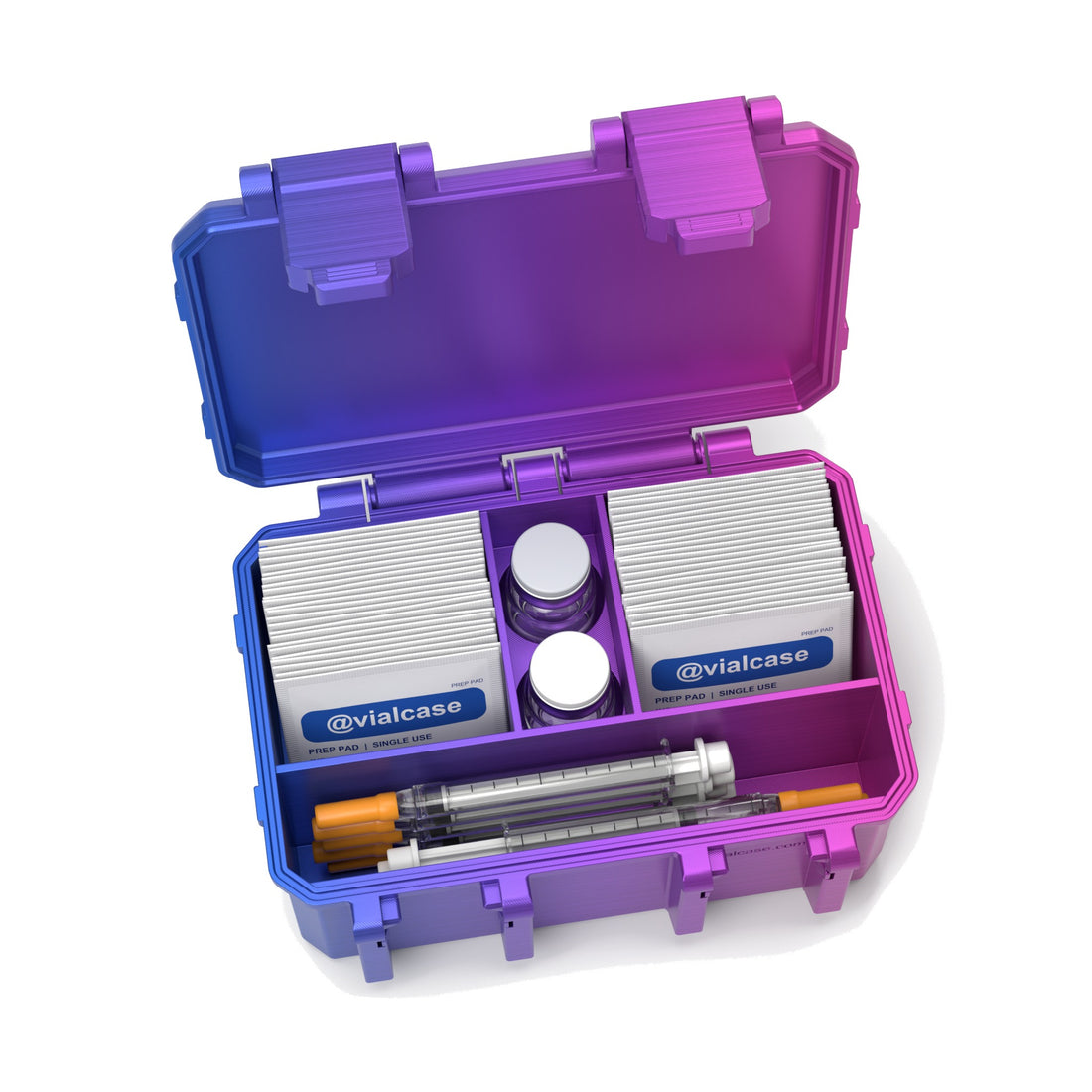Staged: Insulin Vial Case 2 Vials in RGB Metallic - vials, syringes and pads not included