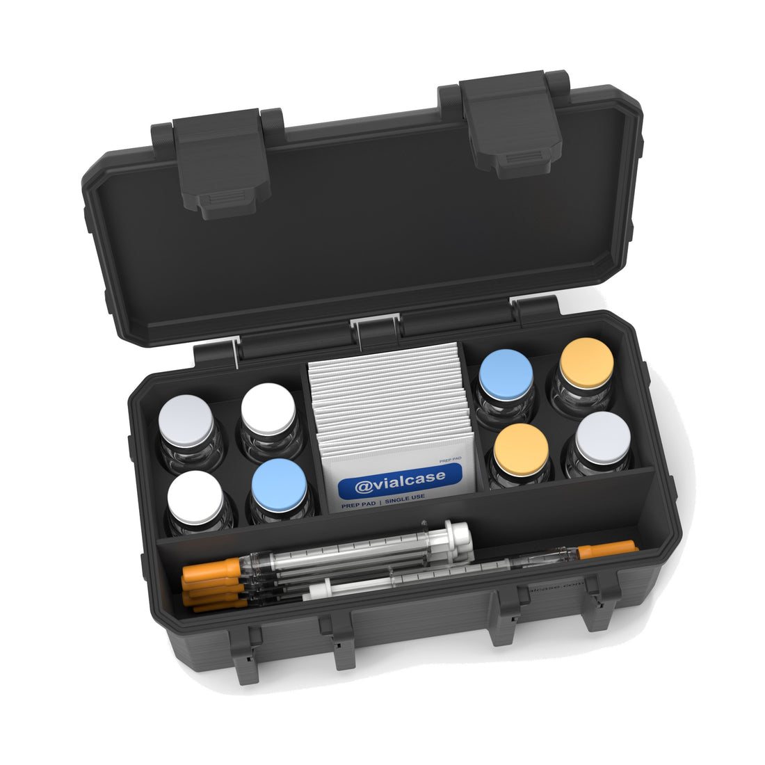 Staged: Insulin Vial Case 8 Vials in Black - vials, syringes and pads not included