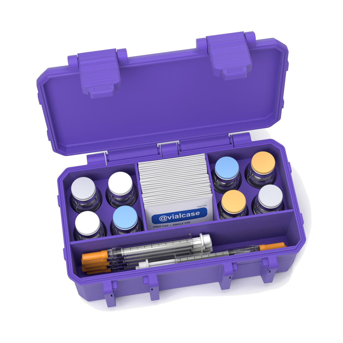 Staged: Insulin Vial Case 8 Vials in Purple - vials, syringes and pads not included