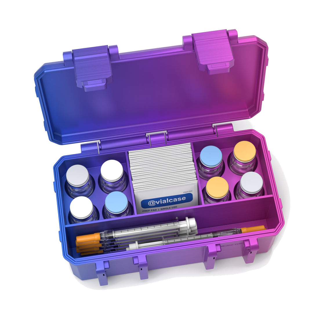 Staged: Insulin Vial Case 8 Vials in RGB Metallic - vials, syringes and pads not included