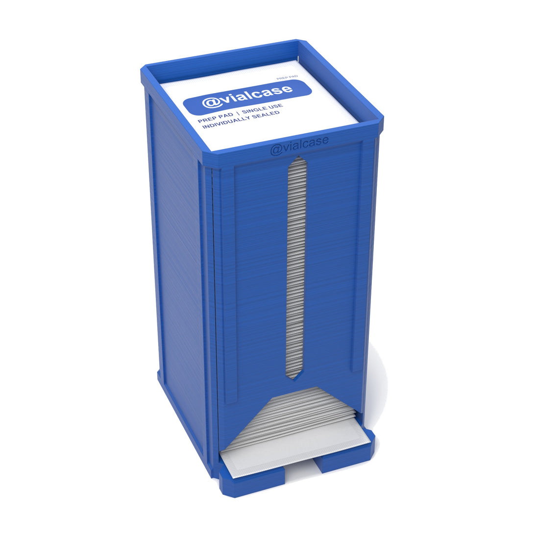 Staged: VialCase Prep Pad Dispenser 100 Large Pads in Cobalt Blue - prep pads shown are not included