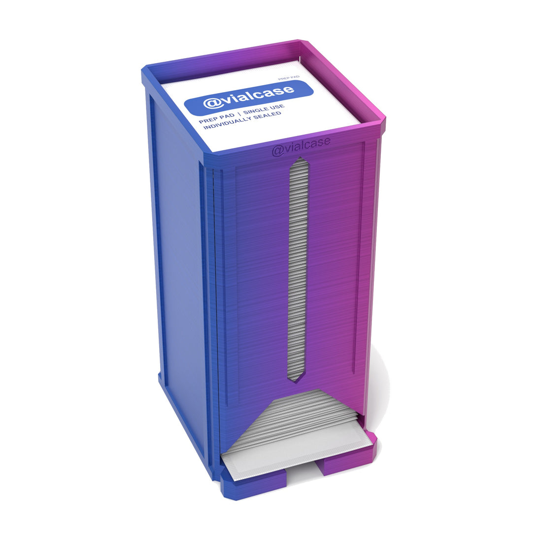 Staged: VialCase Prep Pad Dispenser 100 Large Pads in RGB Metallic - prep pads shown are not included