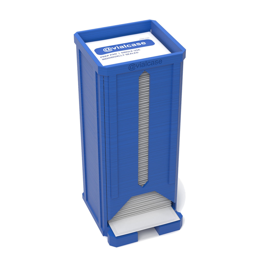 Staged: VialCase Prep Pad Dispenser 100 Pads in Cobalt Blue - prep pads shown are not included