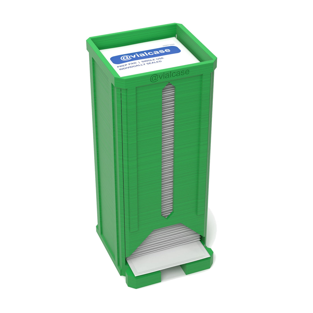 Staged: VialCase Prep Pad Dispenser 100 Pads in Cyber Green - prep pads shown are not included