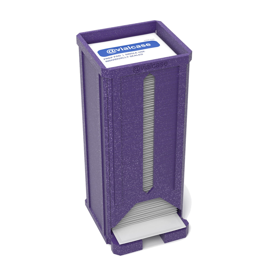 Staged: VialCase Prep Pad Dispenser 100 Pads in Galaxy Purple - prep pads shown are not included