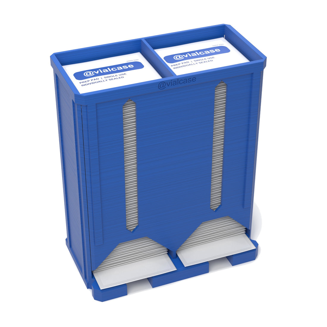 Staged: VialCase Prep Pad Dispenser 200 Pads Twin in Cobalt Blue - prep pads shown are not included