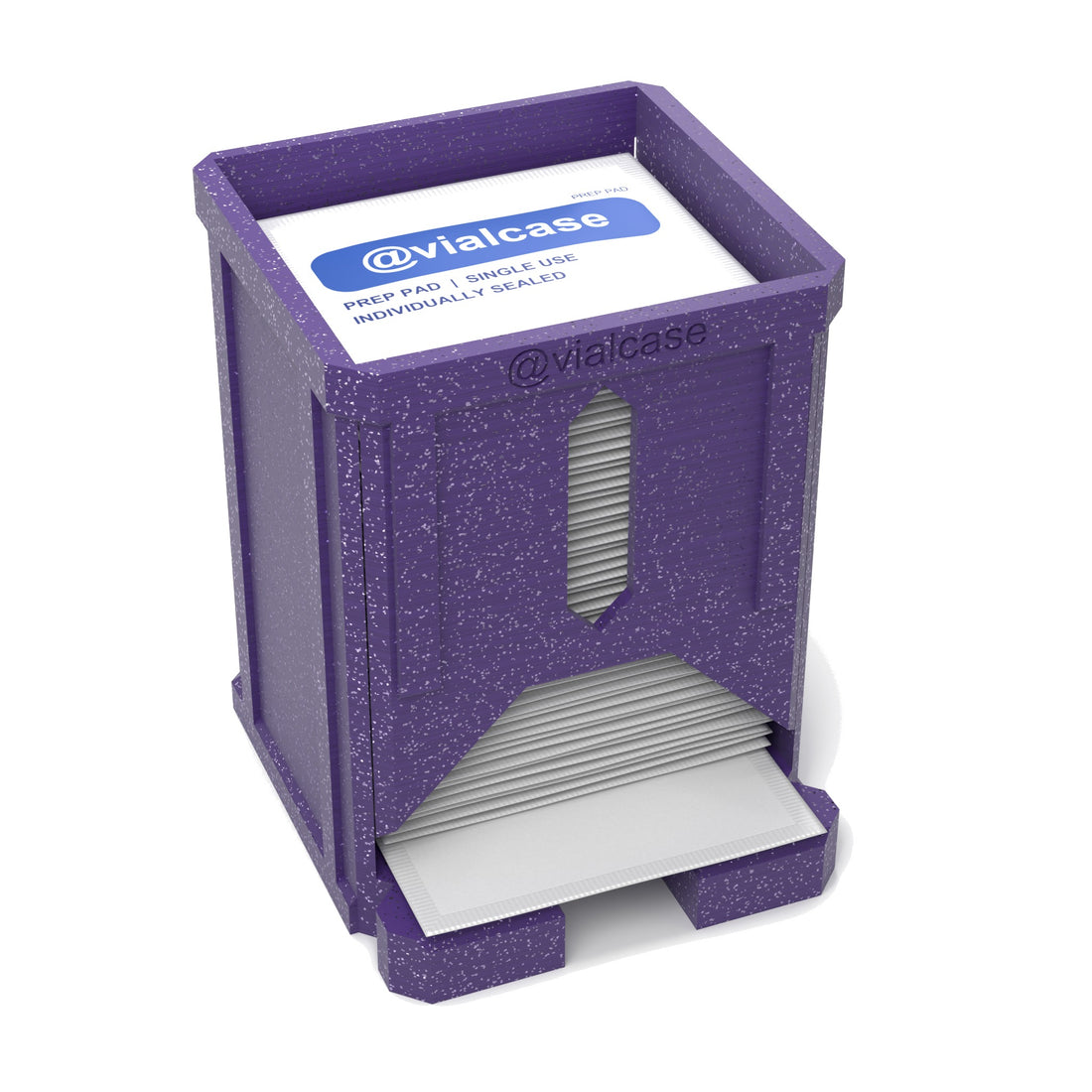 Staged: VialCase Prep Pad Dispenser 50 Pads in Galaxy Purple - prep pads shown are not included