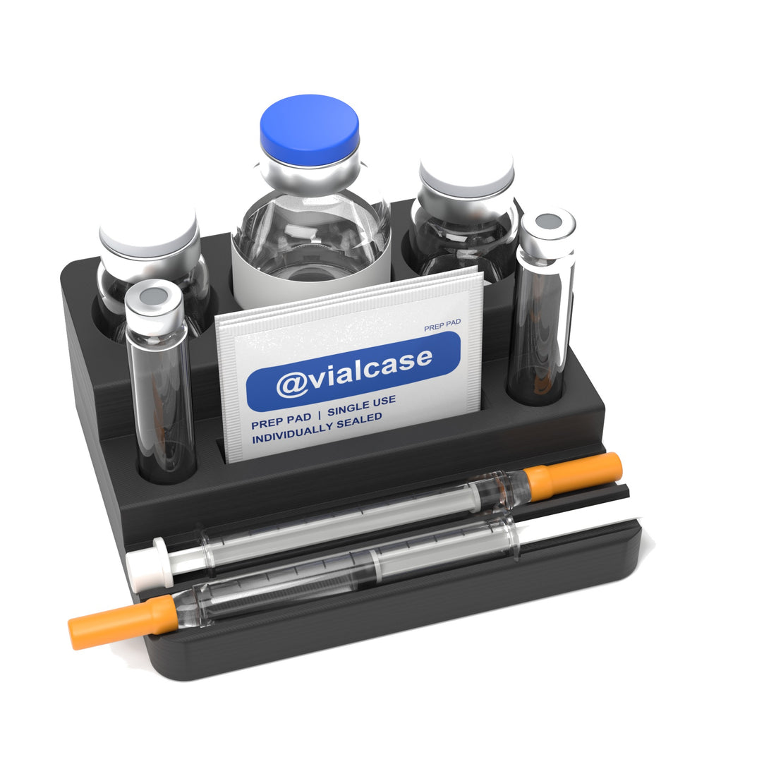 Staged: VialCase Reconstitution Station 2 x 10 mL in Black - items shown are not included