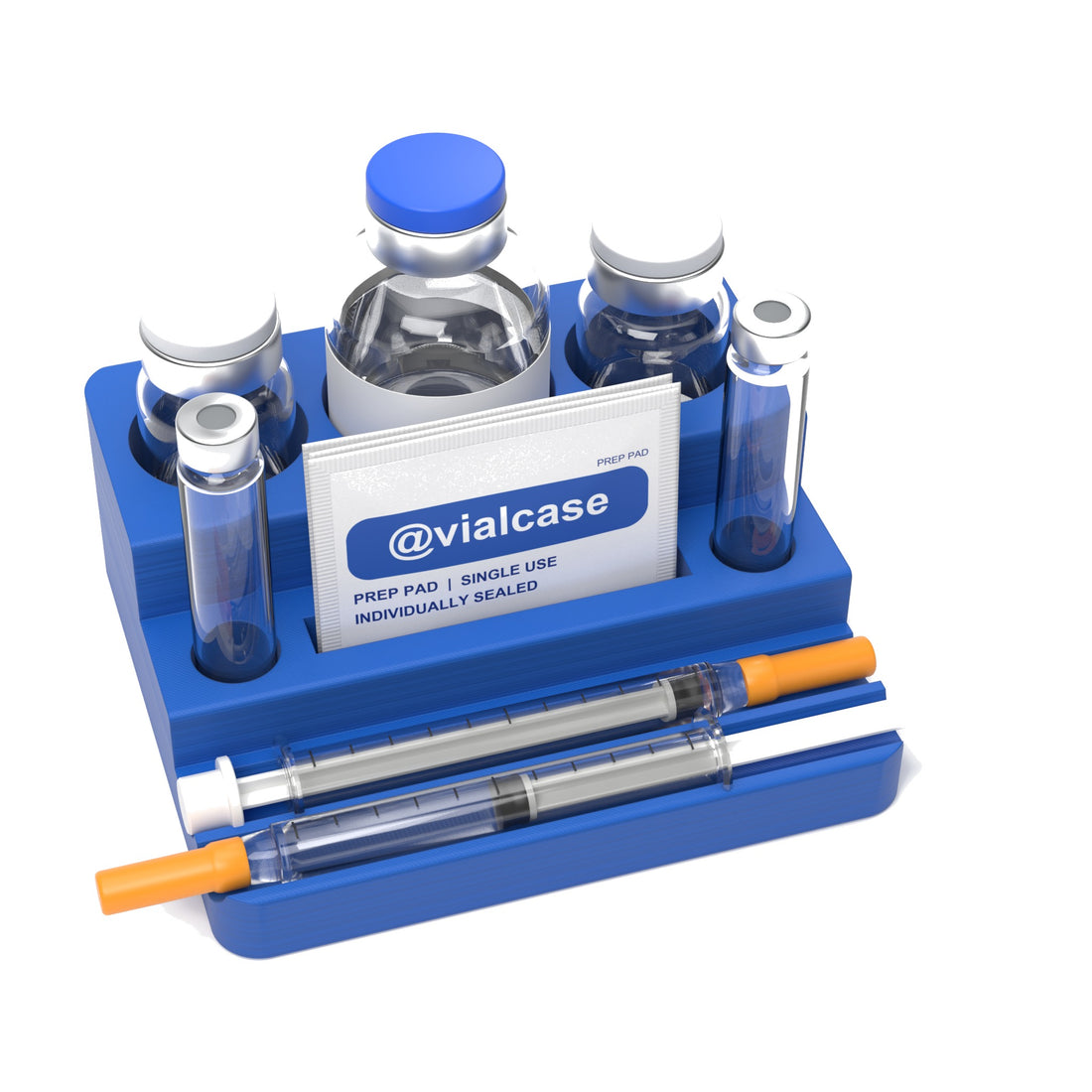 Staged: VialCase Reconstitution Station 2 x 10 mL in Cobalt Blue - items shown are not included