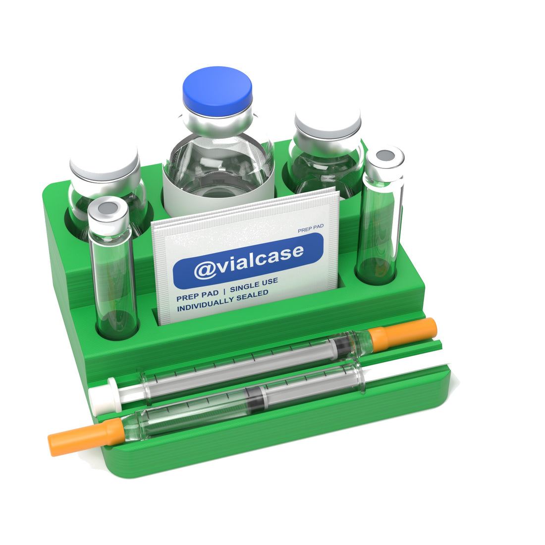 Staged: VialCase Reconstitution Station 2 x 10 mL in Cyber Green - items shown are not included