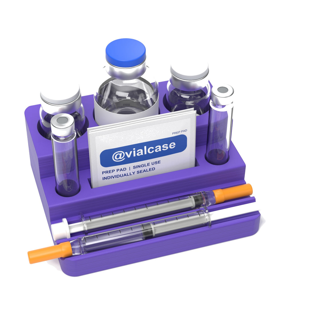 Staged: VialCase Reconstitution Station 2 x 10 mL in Purple - items shown are not included